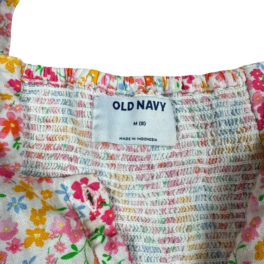 Old Navy Linen Sleeveless Colorful Floral Waist Tie Romper Size M (8)